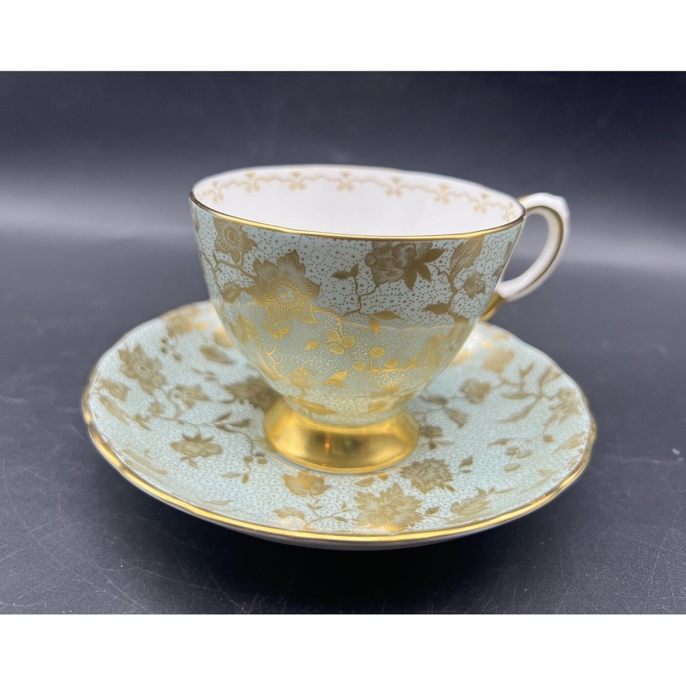 Vintage TUSCAN England Bone China Blue Golden Blossom Set Footed Cup & Saucer
